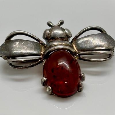 LOT 271: Amber & Sterling Silver Collection: Valerio Pin, bumble Bee Pin & Post Earrings