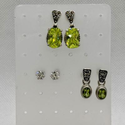 LOT 272: Stunning Winterhur Musuem (925) Peridot Earrings, Rhinestone Crystal Post Earrings & Oval Peridot Earrings (925)