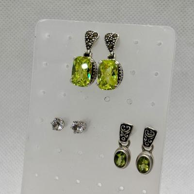 LOT 272: Stunning Winterhur Musuem (925) Peridot Earrings, Rhinestone Crystal Post Earrings & Oval Peridot Earrings (925)
