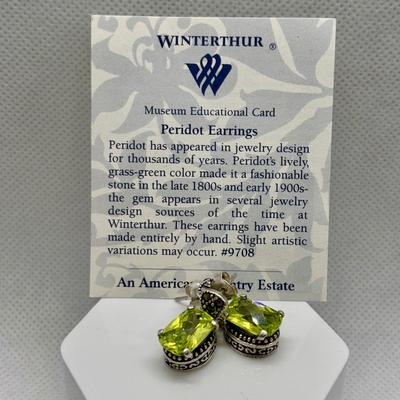LOT 272: Stunning Winterhur Musuem (925) Peridot Earrings, Rhinestone Crystal Post Earrings & Oval Peridot Earrings (925)