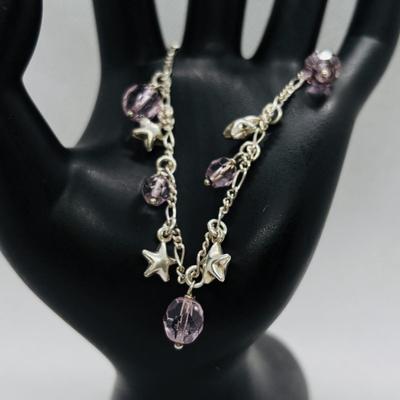 LOT 274: Sterling Silver 7" Starfish & Bead Bracelet, Crystal & 925 Star Earrings, Svila Handmade Silk Scarf