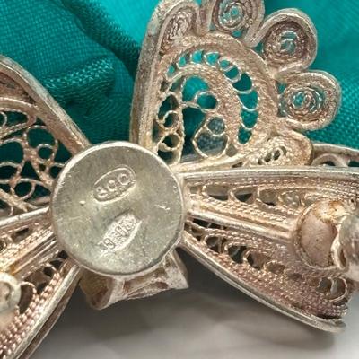 LOT 275 Vintage Filigree Bow 800 Brooch, Filigree & Rhinestone Barrette, Sacha Scarf