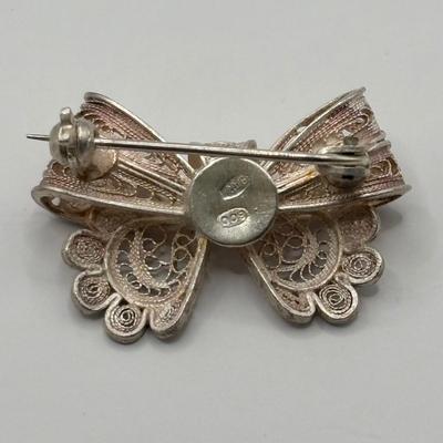 LOT 275 Vintage Filigree Bow 800 Brooch, Filigree & Rhinestone Barrette, Sacha Scarf