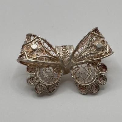 LOT 275 Vintage Filigree Bow 800 Brooch, Filigree & Rhinestone Barrette, Sacha Scarf