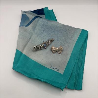 LOT 275 Vintage Filigree Bow 800 Brooch, Filigree & Rhinestone Barrette, Sacha Scarf