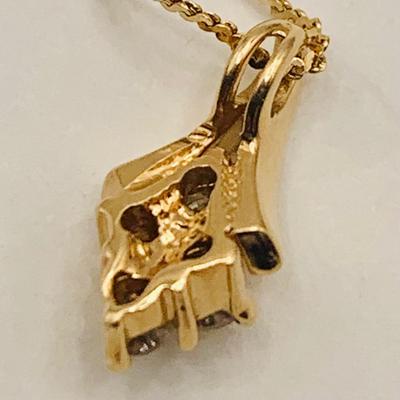 LOT 167: Beautiful Diamond and 14 K Gold Pendant on 16" Gold Chain 1.76g tw