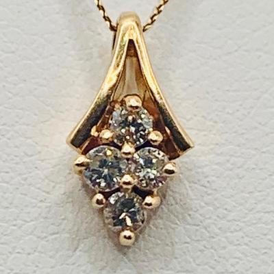 LOT 167: Beautiful Diamond and 14 K Gold Pendant on 16" Gold Chain 1.76g tw