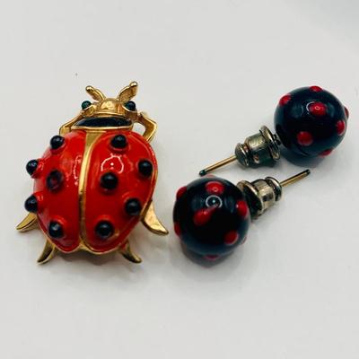 LOT:171: Spring Inspired Collection of Fashion Jewelry Including Trafari and Ladybug and Other Lady Pins, Porcelain Flower Pin, Mary...