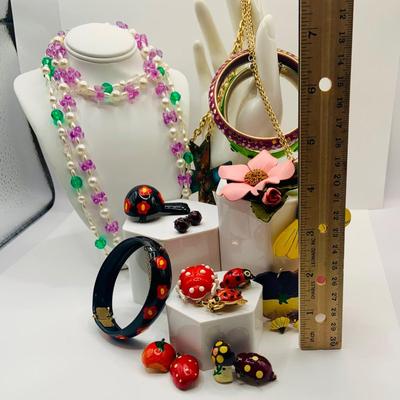 LOT:171: Spring Inspired Collection of Fashion Jewelry Including Trafari and Ladybug and Other Lady Pins, Porcelain Flower Pin, Mary...