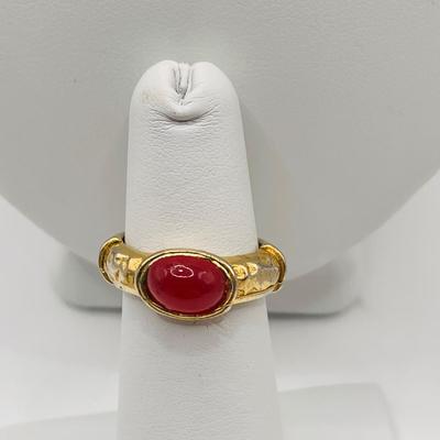 LOT:172: Collection of Goldtone Fashion Jewelry and More Including RER Bererb Ring, Bulls Eye Seed Pendant, Monet Goat Pendant and Chain...