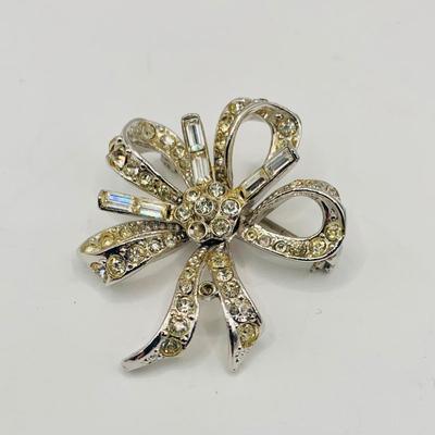 LOT 173: Crown Trifari Baquett Cut Silvertone Rhodium Plated Chip-on Earrings, Rhinestone Pins, Earrings and More Fashion Jewelry