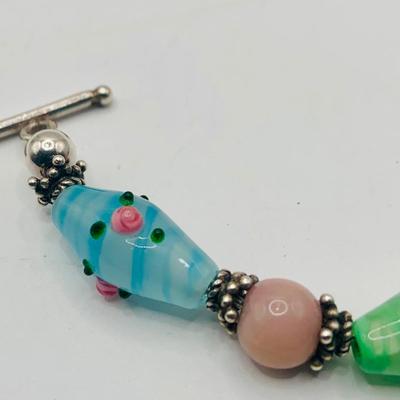 LOT:174: Marano Lamp Work Venitran Art Glass Bracelet and 60" Art Glass Bead Necklace