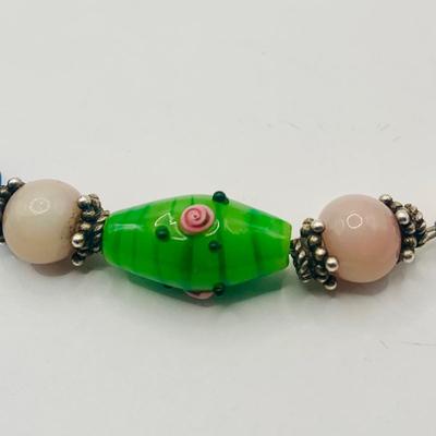LOT:174: Marano Lamp Work Venitran Art Glass Bracelet and 60" Art Glass Bead Necklace