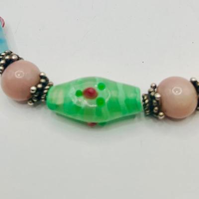 LOT:174: Marano Lamp Work Venitran Art Glass Bracelet and 60" Art Glass Bead Necklace