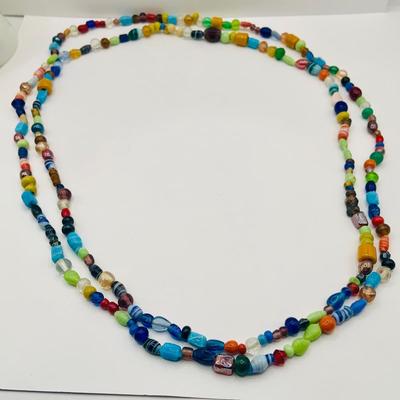 LOT:174: Marano Lamp Work Venitran Art Glass Bracelet and 60" Art Glass Bead Necklace