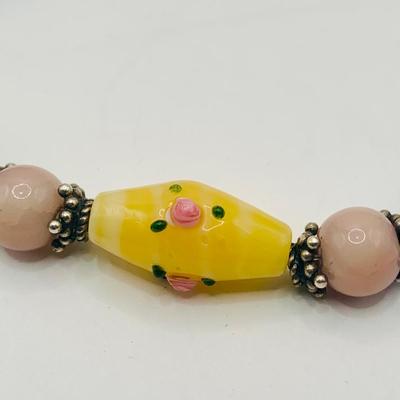 LOT:174: Marano Lamp Work Venitran Art Glass Bracelet and 60" Art Glass Bead Necklace