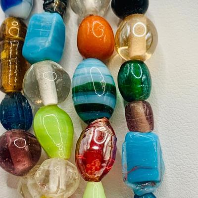 LOT:174: Marano Lamp Work Venitran Art Glass Bracelet and 60" Art Glass Bead Necklace