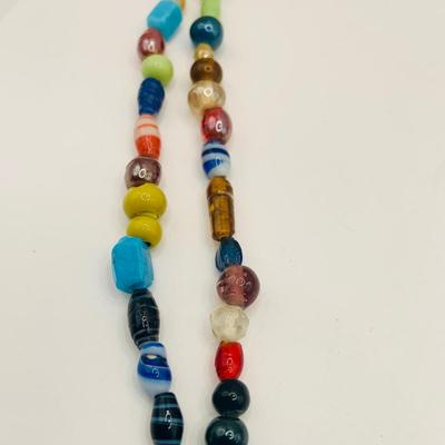 LOT:174: Marano Lamp Work Venitran Art Glass Bracelet and 60" Art Glass Bead Necklace