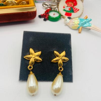 LOT176: Large Assortment of Fashion Jewelry Including a Jewelry Box of Earrings, Whimsical Pins, Avon and More