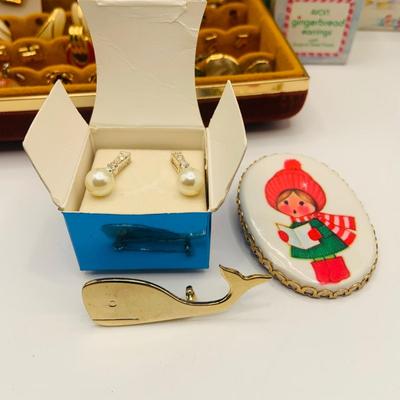LOT176: Large Assortment of Fashion Jewelry Including a Jewelry Box of Earrings, Whimsical Pins, Avon and More