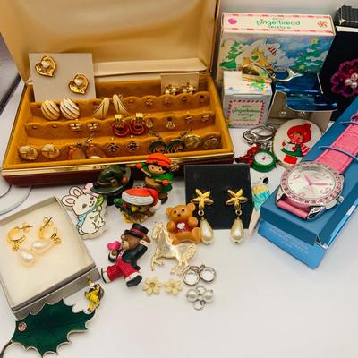 LOT176: Large Assortment of Fashion Jewelry Including a Jewelry Box of Earrings, Whimsical Pins, Avon and More