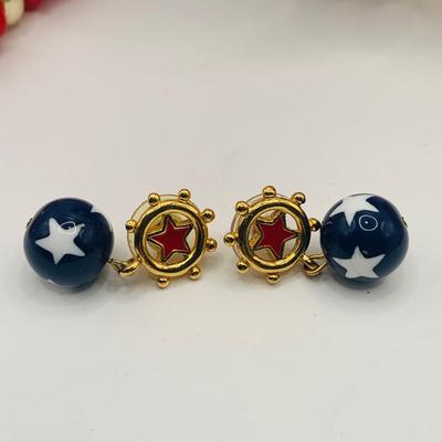 LOT 177: Patriotic Collection of Red, White and Blue Fashion Jewelry Featuring New Old Stock LObster Collar Pins From Bookbinders and...