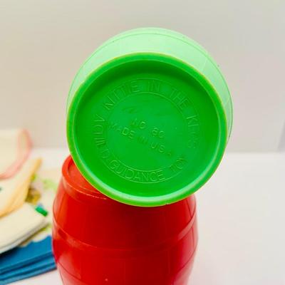 LOT 178: Assortment of Vintage Childrens Jewelry, Kit Gloves, Toys, Games Including Keys to Phildelphia Zoo, Kitty in the Keg Diaper Pins...