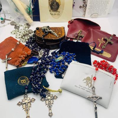LOT 179: Collection of Rosery Beads, Saint Metals and More