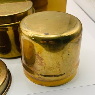 LOT:180: Mens Brass Jewelery Box, Brass Button Container /Jars, Tie Bars and Clips