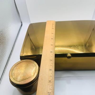 LOT:180: Mens Brass Jewelery Box, Brass Button Container /Jars, Tie Bars and Clips