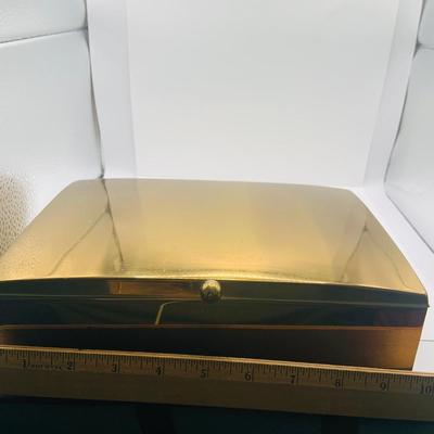 LOT:180: Mens Brass Jewelery Box, Brass Button Container /Jars, Tie Bars and Clips