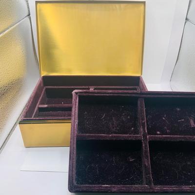 LOT:180: Mens Brass Jewelery Box, Brass Button Container /Jars, Tie Bars and Clips