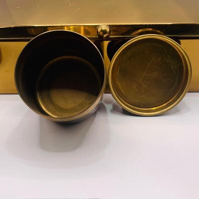 LOT:180: Mens Brass Jewelery Box, Brass Button Container /Jars, Tie Bars and Clips