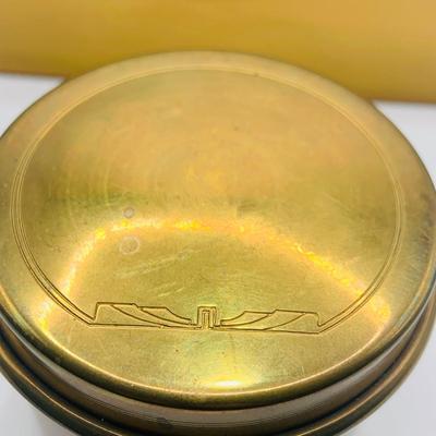 LOT:180: Mens Brass Jewelery Box, Brass Button Container /Jars, Tie Bars and Clips