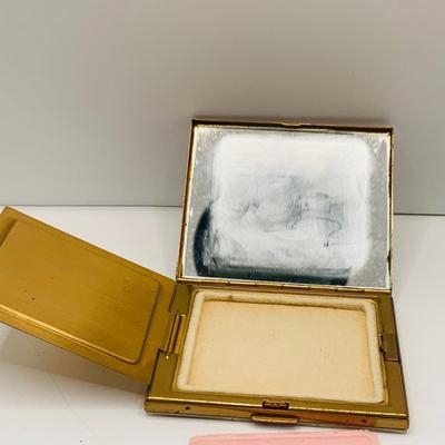 LOT 181: Vintage Mother of Pearl on Brass Vanity Set Including Folding Comb, Compact and Pill Box