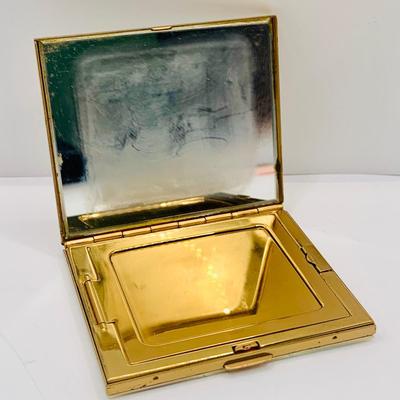 LOT 181: Vintage Mother of Pearl on Brass Vanity Set Including Folding Comb, Compact and Pill Box