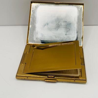 LOT 181: Vintage Mother of Pearl on Brass Vanity Set Including Folding Comb, Compact and Pill Box