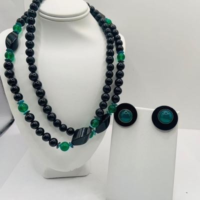 LOT 183: Collection of Blue, Black and Green Beaded Fashon Jewelry
