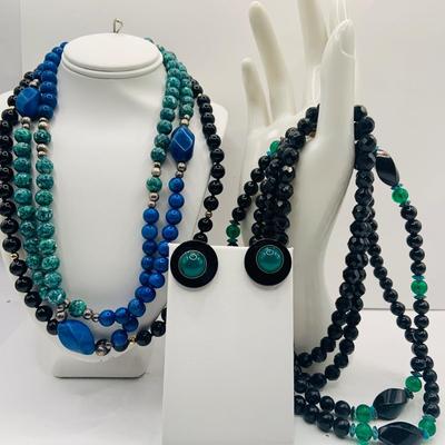 LOT 183: Collection of Blue, Black and Green Beaded Fashon Jewelry