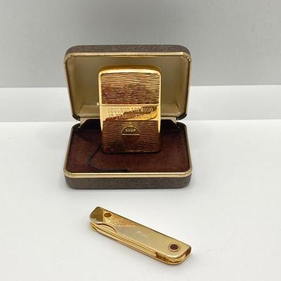 LOT 190J: Vintage Collection - Zippo Personalized Engraved Lighter in Case, Trim Gold Tone Pocket Knife, Ronson Lighter, Fish Keychains,...
