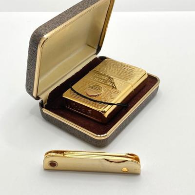 LOT 190J: Vintage Collection - Zippo Personalized Engraved Lighter in Case, Trim Gold Tone Pocket Knife, Ronson Lighter, Fish Keychains,...