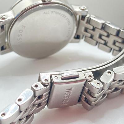 LOT 193J: Sterling / Silver Tone Jewelry Collection - Fossil Watch, Alpaca Mexico Bangle Bracelets, Earrings, Mother of Pearl Earrings...