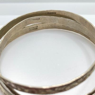 LOT 193J: Sterling / Silver Tone Jewelry Collection - Fossil Watch, Alpaca Mexico Bangle Bracelets, Earrings, Mother of Pearl Earrings...