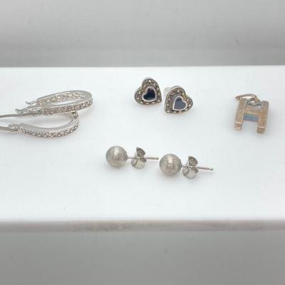 LOT 193J: Sterling / Silver Tone Jewelry Collection - Fossil Watch, Alpaca Mexico Bangle Bracelets, Earrings, Mother of Pearl Earrings...