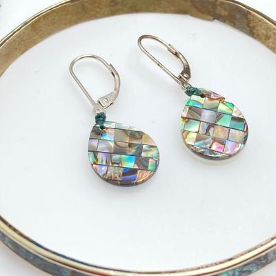 LOT 193J: Sterling / Silver Tone Jewelry Collection - Fossil Watch, Alpaca Mexico Bangle Bracelets, Earrings, Mother of Pearl Earrings...