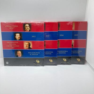 LOT 196J: US Mint Uncirculated Presidential $1 Coin Sets - 2012, 2013, 2014 and 2015 in Sealed Packaging