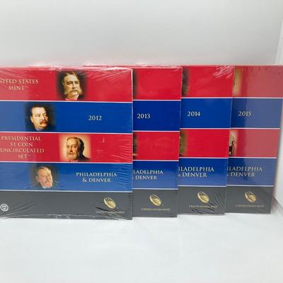 LOT 196J: US Mint Uncirculated Presidential $1 Coin Sets - 2012, 2013, 2014 and 2015 in Sealed Packaging