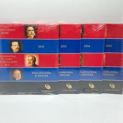 LOT 200J: 2012, 2013, 2014 and 2015 US Mint Presidential $1 Uncirculated Coin Sets in Sealed Packaging