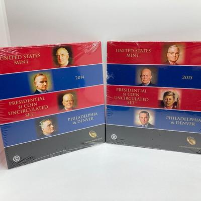LOT 200J: 2012, 2013, 2014 and 2015 US Mint Presidential $1 Uncirculated Coin Sets in Sealed Packaging