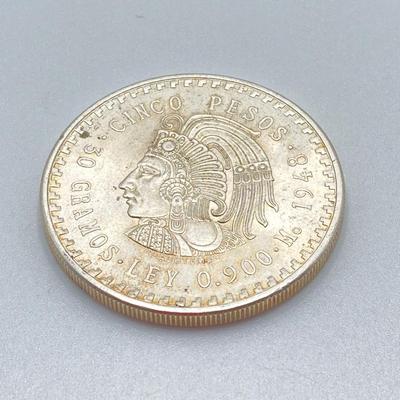 LOT 203J: Silver Coins - 1948 Cinco (5) Pesos .900 Silver Coin and 1924 Bolivar Libertador